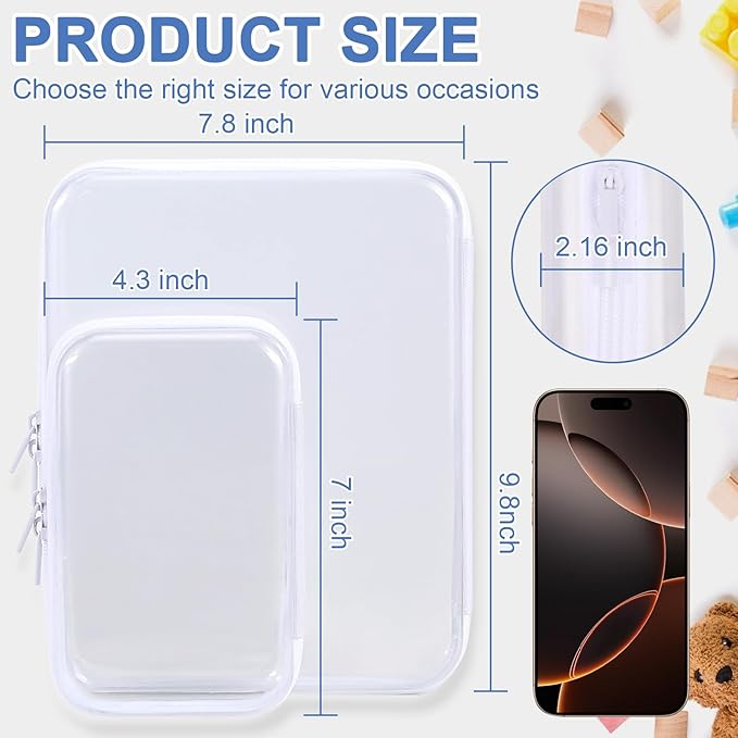 YOPCDJ Clear Hard Shell Zipper Case Clear Zipper Pouches, Travel Toiletry Bag & Waterproof Makeup Organizer, Diaper bag, Plastic Pouch for Office Home Storage, White 3 Pack, MSS