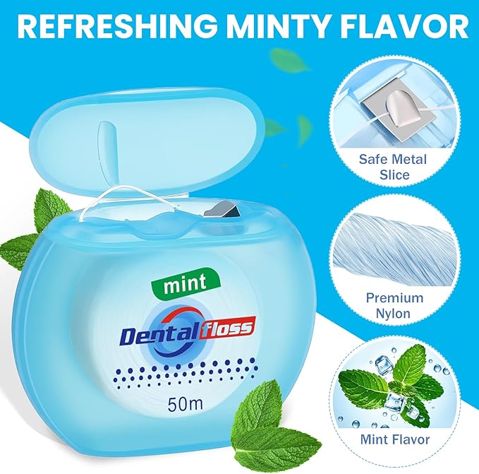 Geiserailie 96 Pack Dental Floss Bulk Mint Flavored Floss 50m Each Travel Dental String Oral Care for Teeth Protection(Round Box)
