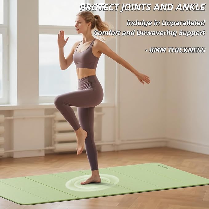 Foldable Yoga Mat Extra Thick 0.32 Inches Eco-Friendly POE Material, Non-Slip Design Fitness Mats, Multi-Purpose Workout Mats For Studio or Home Use (70 x 24 x 0.32 inches）