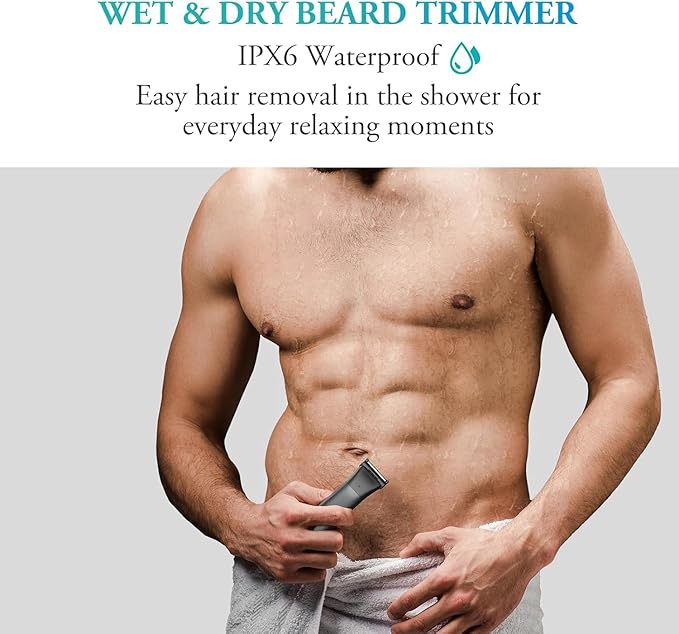 Body Hair Trimmer for Men - 6.0 Upgraded Electric Beard Trimmer, Christmas Gift 2-in-1 Dual-Head Shaver & Body Groomer for Face IPX6 Wet/Dry Use Groin & Ball Hair Painless Electric Razor Black