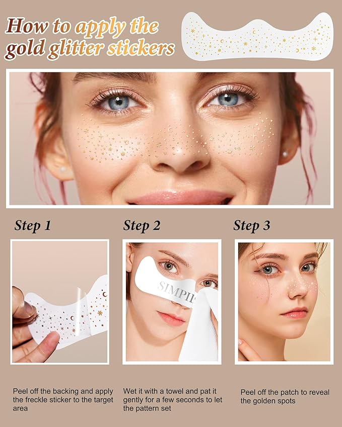 Makeup Pathes, Body Face Glitter for Kids Women Girls, Gold Snowflake Glitter Makeup for Face, Singer Concerts Festival Holiday Party Rave Accessories - 8 Counts