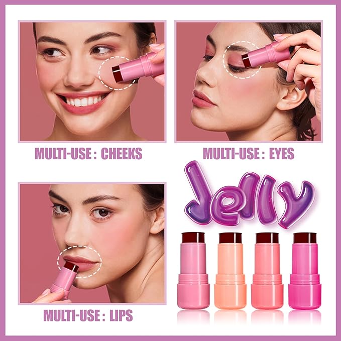 Milk Jelly Blush, Cooling Water Milk Jelly Tint, Milk Blush Jelly Sheer Lip & Cheek Stain, Moisturizing, Longlasting, Non-Stick, Buildable Watercolor Vivid Color Jelly Tint Face Makeup, 02