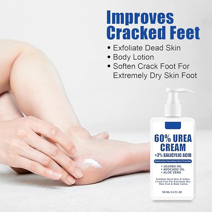 60% Urea Cream for Feet, Urea Foot Hand Cream Knees Heel for Dry Cracked with 2% Salicylic Acid Hydrates & Nourish Foot Care for Softening and Moisturizing Smoothing Skin Women Men Lotion 5.3oz