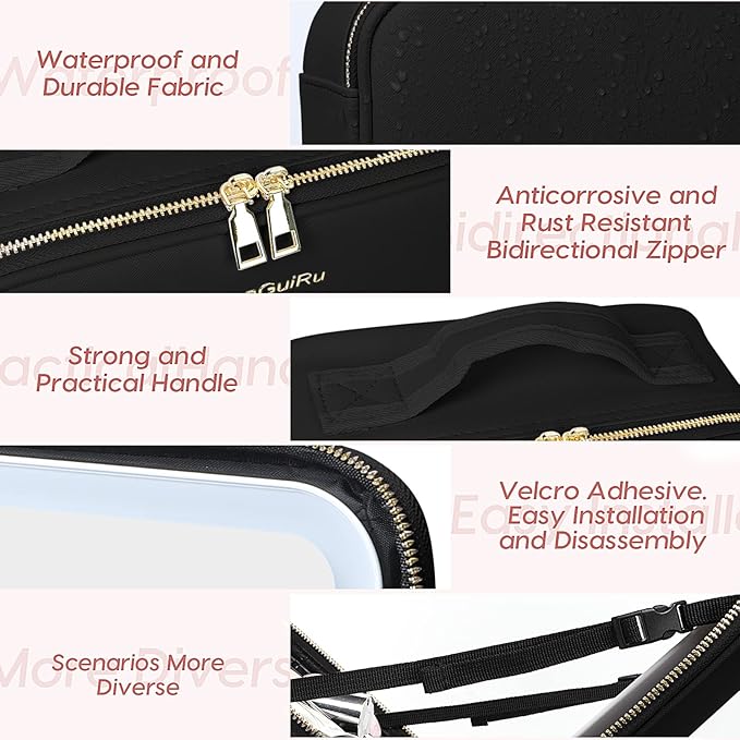 Gdsshuhung Makeup Bag with Mirror | Partitionable Professional Makeup Organizer | Large Travel Makeup Bag for Women | Cosmetic Case for Daily & On-the-Go Use (Black)