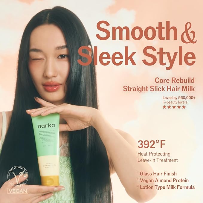 NARKA Leave-In Conditioner Hair Milk – Heat Protectant 392°F (200°C), Anti-Frizz Smoothing Cream, Split End Repair, Lightweight Non-Greasy Hydrating Hair Serum (150ml / 5.07 fl oz.)