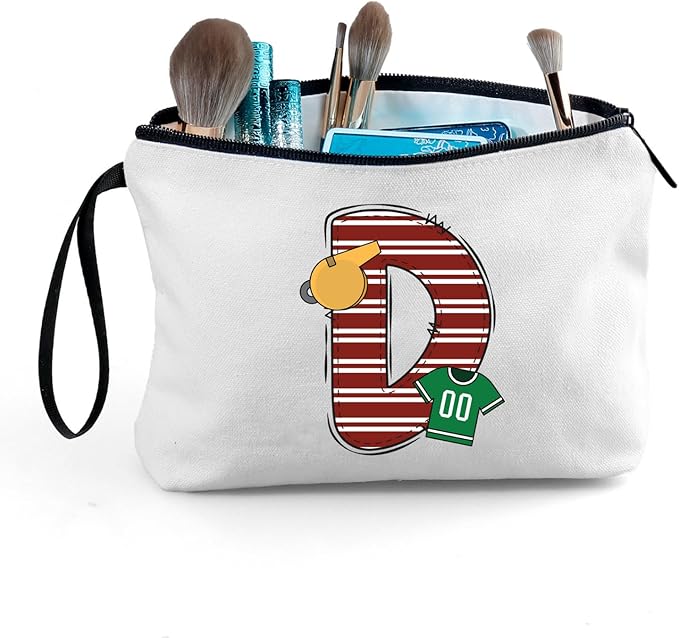 ARIOSEY Football Initial Birthday Graduation Gifts Cosmetic Travel Toiletry Bags Football Accessories Party Favors for Women Girls Daughter Niece Team Coach Friends -D