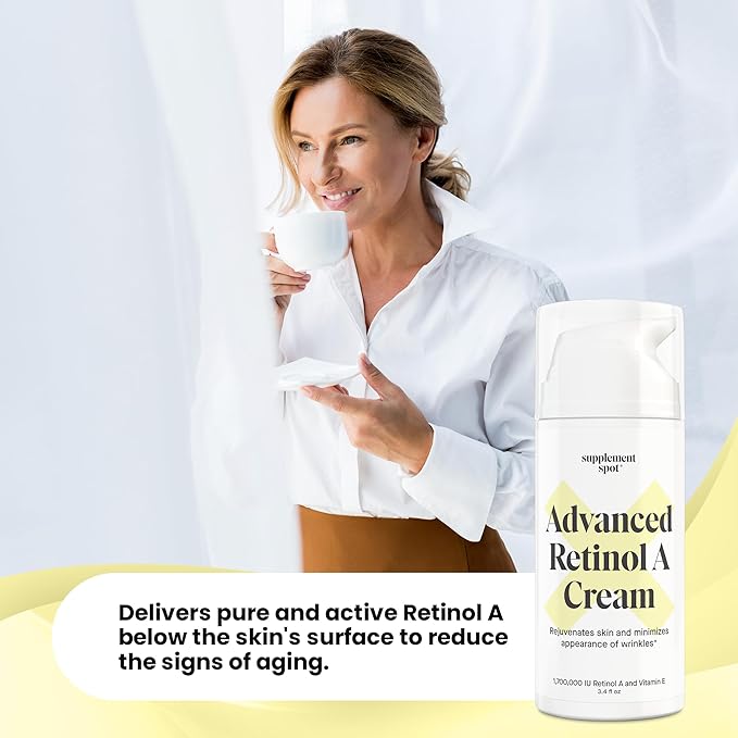 Supplement Spot Advanced Retinol A Cream - Moisturizer w/Vitamin E, Coconut & Almond Oil- Retinol Daily Anti-Aging Cream for Face – for Smoother Looking Skin (3.4 oz)