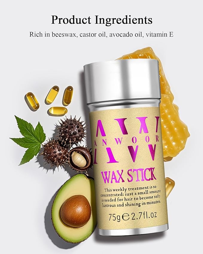 5Pcs Hair Wax Stick & Slick Back Hair Brush, Hair Finishing Stick - Smooths Flyaways, Tames Frizz, Creates Sleek Ponytails & Buns, Defining Edges - Styling Accessories for Women & Kids - All-in-1 Kit