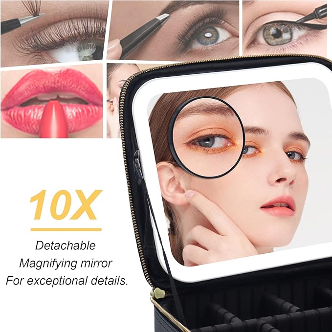 Jadazror Makeup Bag with Light Up Mirror, Lighted Travel Makeup Organizer 3 Colors Adjustable Brightness, Makeup Bag with Mirror and Light, Travel Train Case Portable Cosmetic Bag for Women(Leopard)