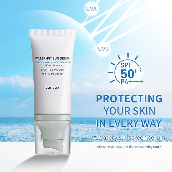 2 Pcs 𝐶𝑒𝑛𝑡𝑒𝑙𝑙á Sunscreen SPF50 PA++++, 50ML Cen-tella Madagascar Face Sun Screen Long-Lasting Protection, Hyalu Cica Water-Fit Sun Serum Matte No White Cast for All Skin Type and UV Defense