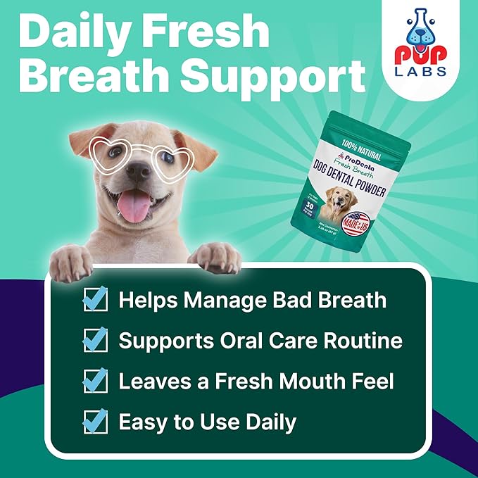 ProDenta Fresh Breath for Dogs, All-Natural Dog Breath Freshener, Dog Dental Powder Made in USA, 30 Servings
