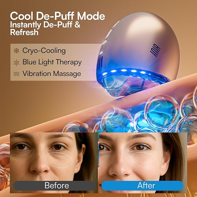 INIA 7-in-1 Red Light Therapy for Face and Neck Gua Sha Facial Massager Tool Device with Thermal and Cryo Mode for Puffiness & Firming Skincare Tool