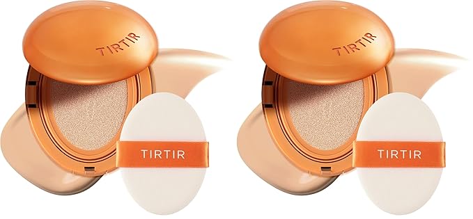 TIRTIR Mask Fit Ai Filter Cushion Foundation | AI-Like Semi-Matte Finish - Up to 72-Hour Medium to Full Coverage Korean BB Cushion Make up Beauty, #22N Shell Beige, 0.63 Fl Oz (Pack of 2)
