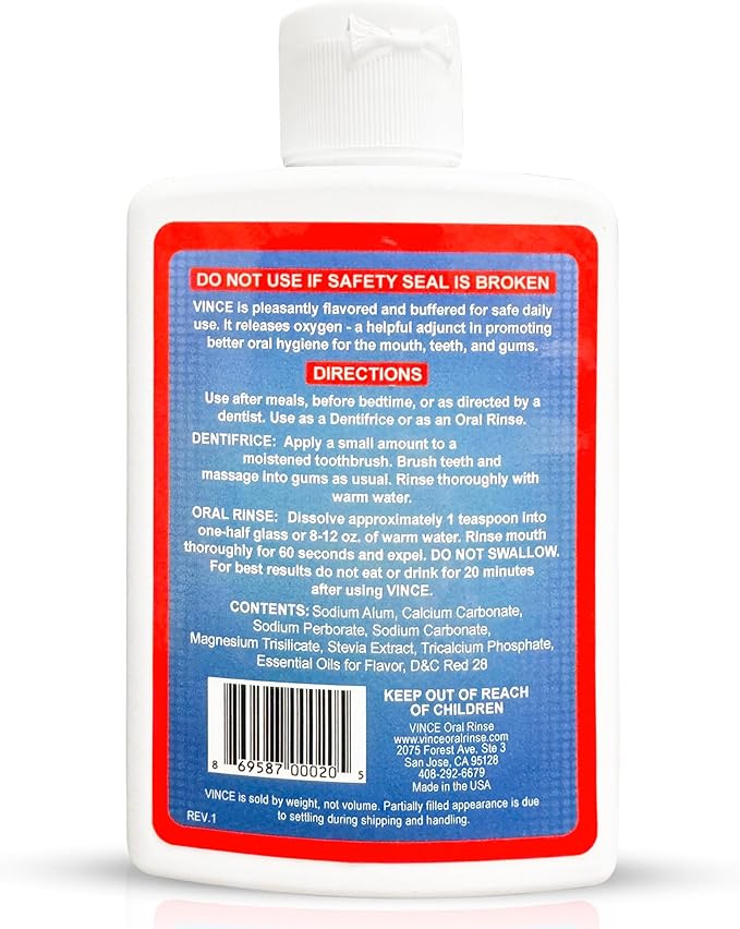 Vince Gum & Mouth Toothpaste Powder - Dentifrice & Mouthwash - Cavities - Gingivitis - Irritated, Bleeding & Receding Gums - Canker Sore - Bad Breath - Inflammation - Tonsil Stones - 4oz (Pack of 2)