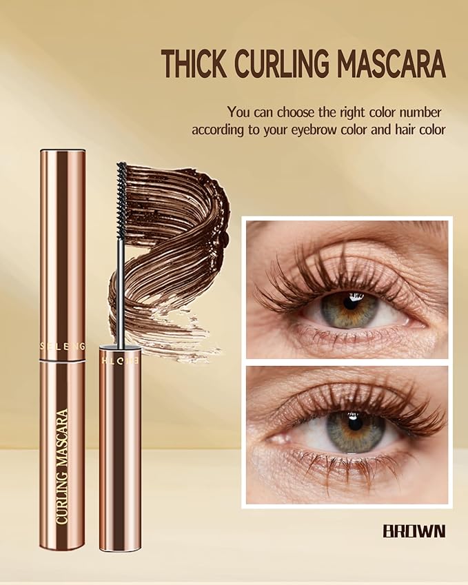 Brown Mascara for Mature Older Women 60 Plus Set, 2Pcs Slim Brush Volume and Length Waterproof Longlasting Eyelashes,Lengthening Tube Hypoallergenic Straight Thinning Mascara, for Sensitive Eye Makeup