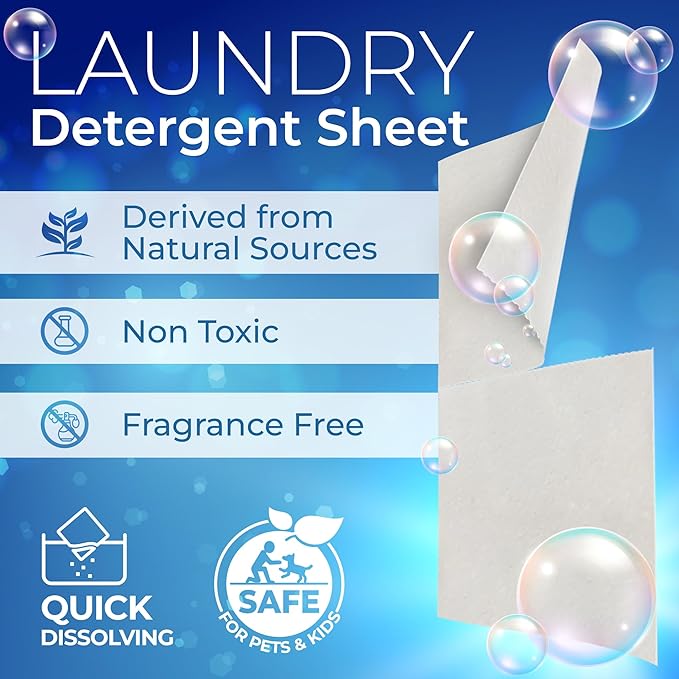 Gull Living Travel Laundry Detergent Sheets Unscented - 10 Loads - Dissolves Quickly, Removes Stains & Odors - Laundry Sheets Detergent