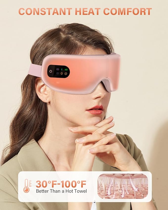 ZZR SEVEN Eye Massager with Heat, 7 Massage Modes, Eye Mask, Birthday Gifts for Women, Men, Friend, Mom and Dad, Sleep Mask for Relax, Migraine Relief, Reduce Strain, Improve Sleep, Pink