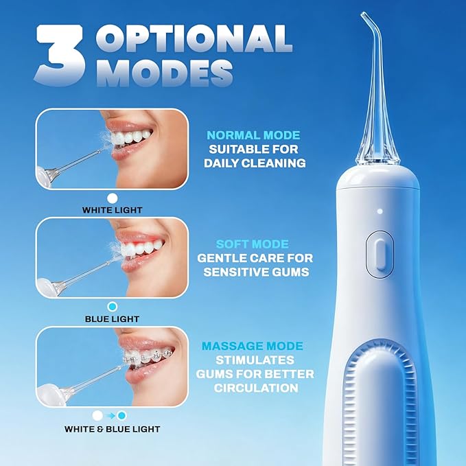Now Bird Water Dental Flosser Teeth Pick: Portable Oral Irrigator, 3 Modes Cordless Water flosser,Battery Operated, IPX5 Waterproof Flossing Machine for Teeth Cleaning for Travel Home - White