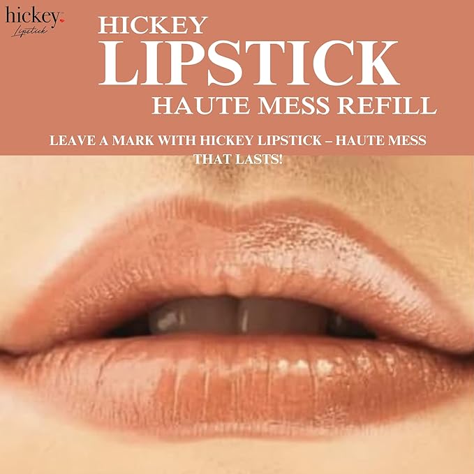 Hickey Lipstick Set, Haute Mess (Terracotta), Refillable Silver Case with Chain, Satin Pouch & Ribbon (Wearable Necklace), Long Lasting Hydrating Velvet Finish Lipstick for Women - Vegan & Gluten-Free