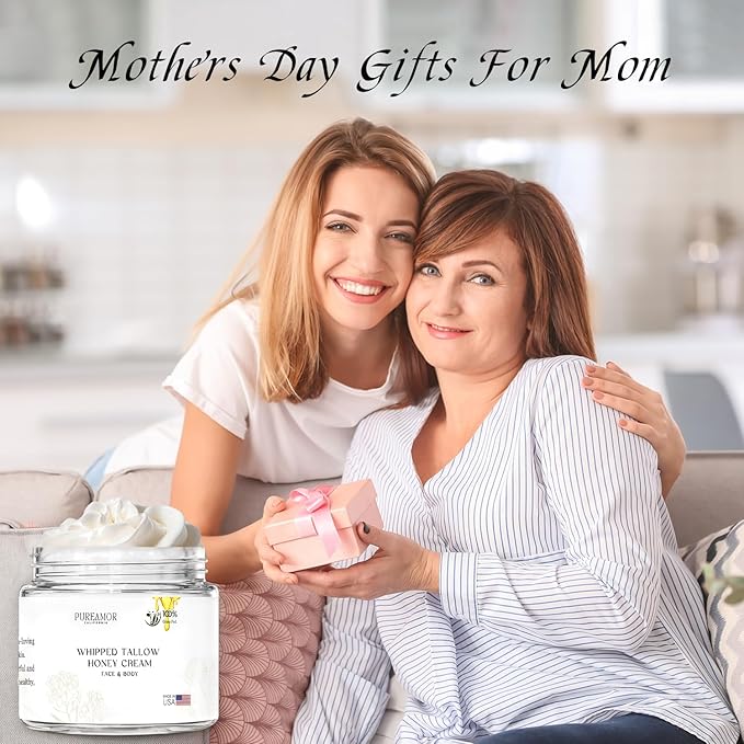 Beef Tallow for Skin Made in USA, Grass-Fed Beef Tallow for Face, Quick Absorbing, Hydrating Tallow Face Moisturizer, Whipped Beef Tallow and Honey Balm for Face&Body,Beef Tallow Cream(2oz. Unscented)