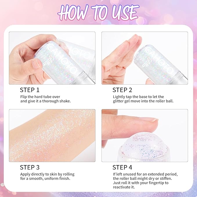 Dazzle Rolling Glitter for Face Body & Hair, Sparkling Holographic Chunky Shimmer, Roll-on Sequins for Singer Concert Rave Festival Halloween Party Carnival, 1.35fl.oz