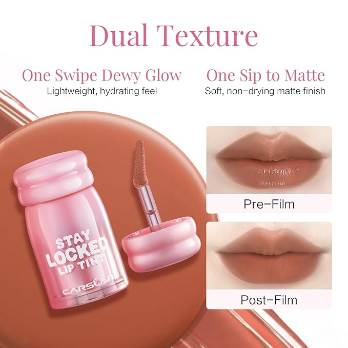 CARSLAN Stay Locked Lip Tint, Quick-Dry Long Lasting Transfer Proof Matte Lip Stain, Moisturizing Glow-Boosting Lightweight Lipstick (04)