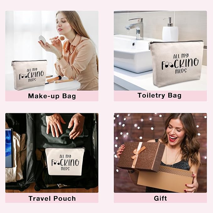 Lcoanriut Funny Med Bag for Traveling, Funny Medicine Bag Makeup Bag Gifts Dental Gifts Nurse Assistant Gift Pill Bags Medicine Pouch for Travel, Med Bags Storage for Women Patient Gift