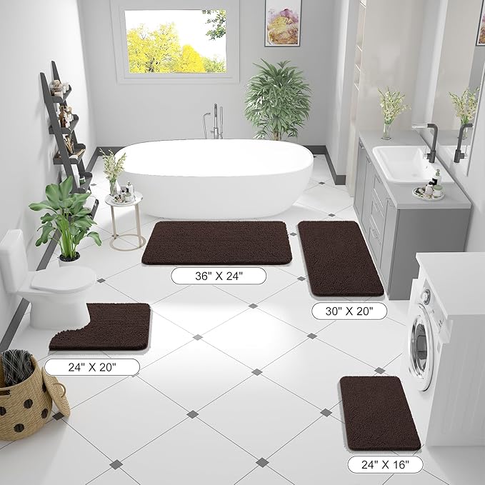 OLANLY Bathroom Rugs 50x30, Extra Soft Absorbent Chenille Bath Rugs, Rubber Backing Quick Dry, Machine Washable Bath Mats for Bathroom Floor, Tub and Shower, Home Decor Accessories, Brown