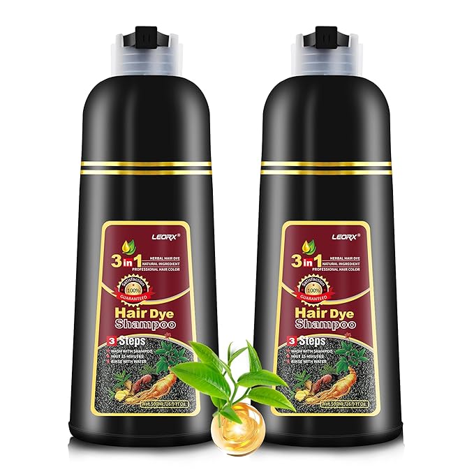 2 Pack Hair Dye Shampoo, Leorx 3 In 1 Dark Brown Color Shampoo Dye For Instant Coloring For Women & Men