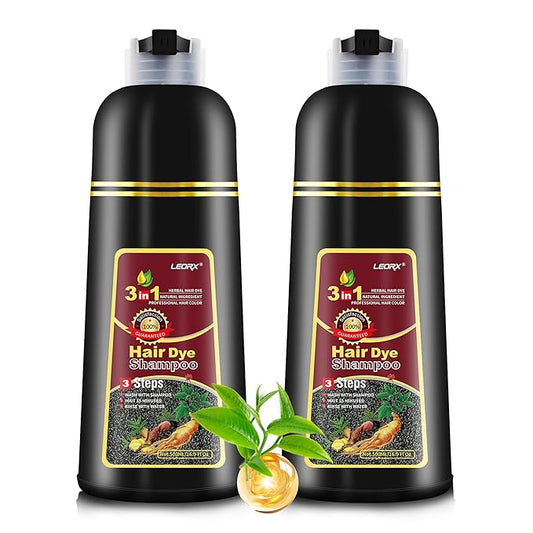 2 Pack Hair Dye Shampoo, Leorx 3 In 1 Dark Brown Color Shampoo Dye For Instant Coloring For Women & Men