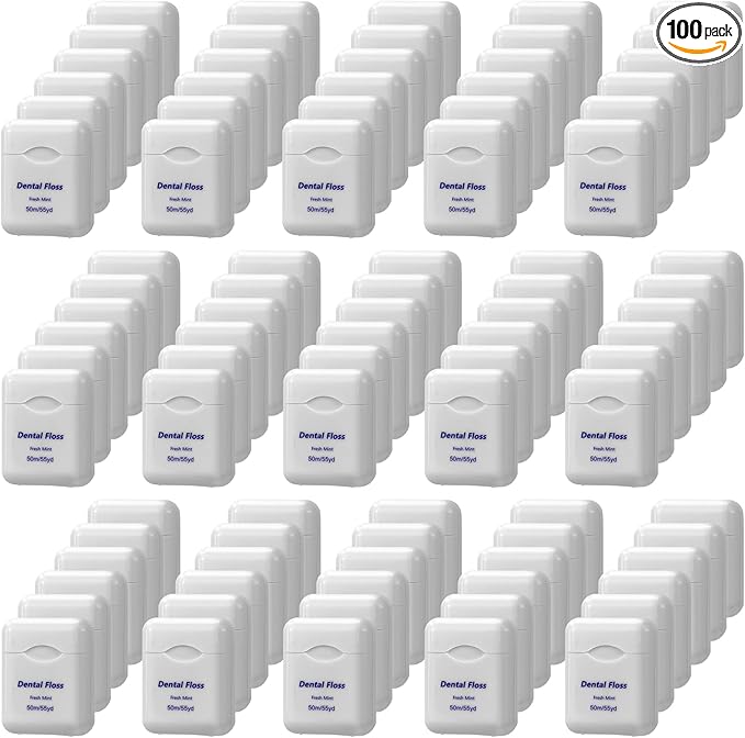 100 Pack Dental Floss Bulk Mint Flavored Floss Travel Oral Care Dental Floss for Adults Teeth and Gum Protection, Each 164 ft/ 50 Meters(White)