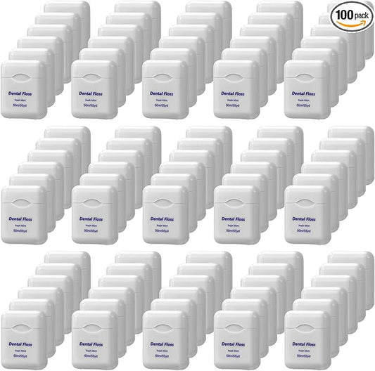 100 Pack Dental Floss Bulk Mint Flavored Floss Travel Oral Care Dental Floss for Adults Teeth and Gum Protection, Each 164 ft/ 50 Meters(White)