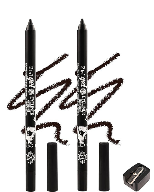 2Pcs Black Gel Eyeliner Pencil, Sharpenable Eye Liner Waterproof Smudge proof Long Wear, Matte Gel Cream Smooth Texture, Intense Color Waterline Eyeliner Pen Makeup with Sharpener, Delineador De Ojos