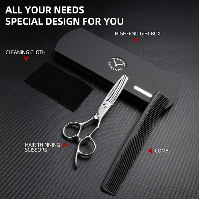 6.1” Professional Hair Thinning Shears, VG10 Stainless Steel, 27-Tooth Texturizing Scissors, 15% Thinning Rate, Ergonomic Offset Handle, for Barbers & Hairdressers
