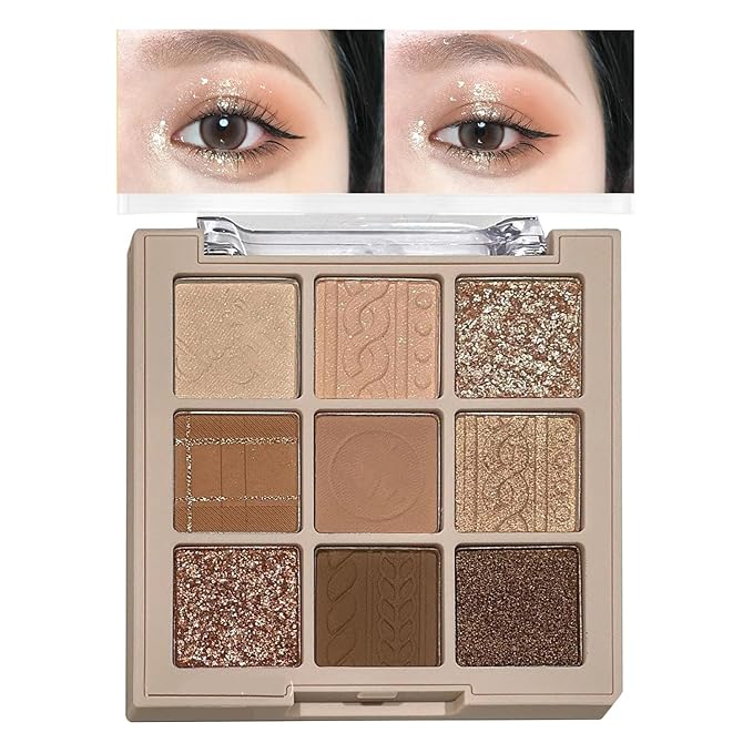 Nude Beige Matte Eyeshadow Palette Makeup, Gold Glitter Eye Shadow Palette Makeup, Highly Pigmented Eye Shadows For Older Women Eyes Naturing-Looking, Long Lasting Waterproof 03#