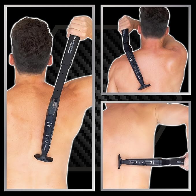 MANGROOMER - INTELLIMAX PRO - New Back Shaver with 2 Shock Absorber Flex Heads, Power Hinge, Extreme Reach Handle and Advanced 2.7" Extra-Wide Blade Design (Version 3.0)