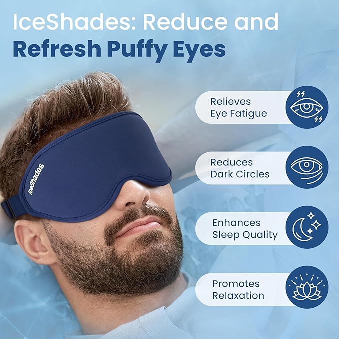 IceShades Cooling Gel Eye Mask for Migraine Relief, Black + Blue Bundle, Tension & Hangover Migraine Mask, Cold Compress for Headache Dark Circles Tired Puffy Eyes, Reusable Ice Pack for Sleeping