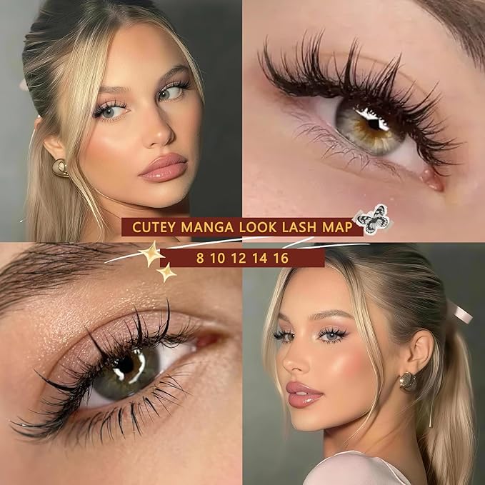 QUEWEL Fairy-Lash-Clusters Kit Cute Style, 144pcs Manga-Lash-Clusters Kit Mix10-18mm Wispy Natural Invisible Band Eyelash Clusters Kit for DIY Cluster Eyelash Extensions(Fairy 4 Set)