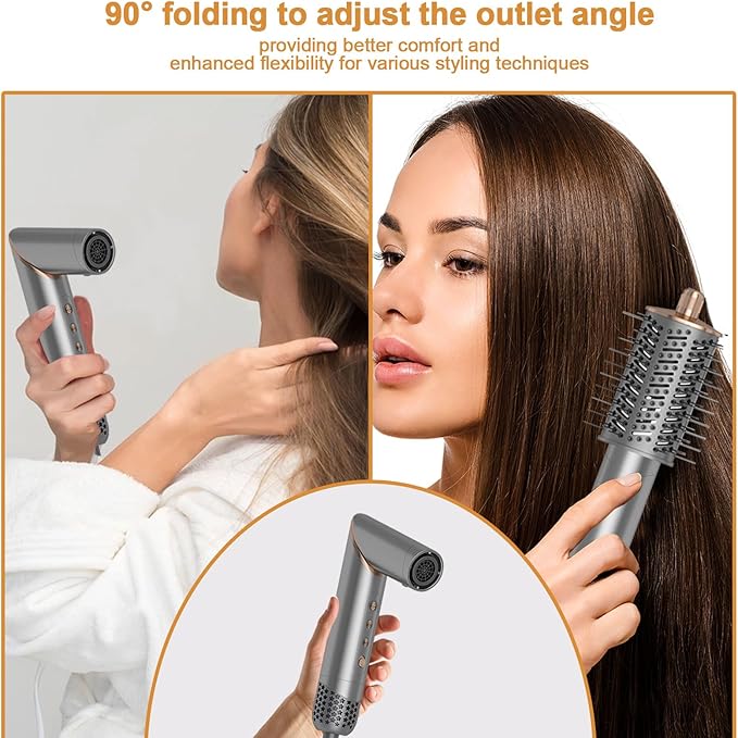 5 in 1 Hair Styler Curler & Air Dryer Brush, High-Speed Negative Ionic Foldable Hair Dryer Fast Drying, Multi Professional Hot Air Styler for Curling Volumizing Straightening Styling (Grey)