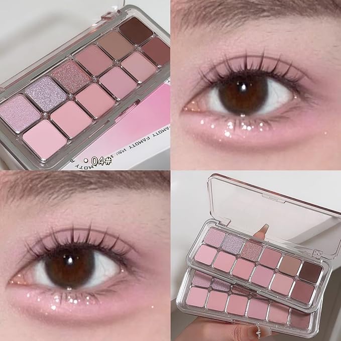 Erinde 12 Colors Eyeshadow Palette, Peach Brown Neutrals & Nude Eye Shadow Makeup, Matte Shimmer Glitter Finishes, Long Lasting Ultra-Blendable Waterproof Eyeshadow Powder for Daily & Party, 04
