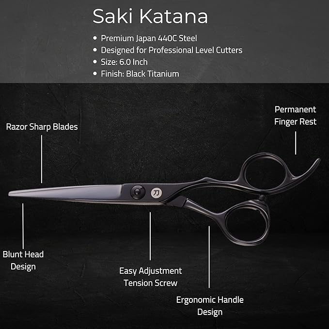 Saki Shears Katana Set of Professional Japanese Hair Shears with Black Finish - 6 Inches - Includes Cutting and Thinning Shears