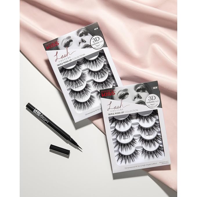 KISS Triple Push-Up, False Eyelashes, 'Robe', 12mm, Includes 4 Pairs Of Lashes, Easy to Apply, Reusable Lash Clusters