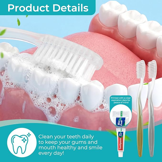 Disposable Toothbrushes with Toothpaste, Gold and Silver Toothbrush Disposable Bulk, Individually Packaged, Suitable for Hotels, Homes, Camping, and Travel (100-PACK)