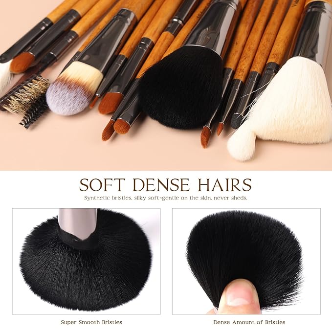 Vidany Makeup Brush Set,15pcs Walnut Wooden Makeup Brushes With Leather Button Bag, Professional Makeup Brushes For Foundation Concealer Kabuki Blush Eyeliner Shadow Brow, Makeup Brush Sets & Kits