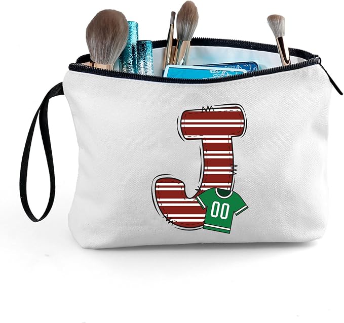ARIOSEY Football Initial Birthday Graduation Gifts Cosmetic Travel Toiletry Bags Football Accessories Party Favors for Women Girls Daughter Niece Team Coach Friends -J