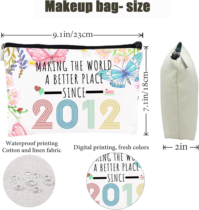 Aodmti 13th Birthday Makeup Bag, Multicolor Butterfly Flower Cosmetic Case for Girls, Travel Size, Zipper Closure