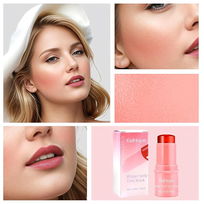 Cooling Water Jelly Tint, Makeup Lip Tint Jelly Blush Stick, Jelly Blush Stick Lip Stain, Sheer Lip & Cheek Stain, 1,000+ Swipes Per Stick, Vegan, Cruelty Free (Coral Color)