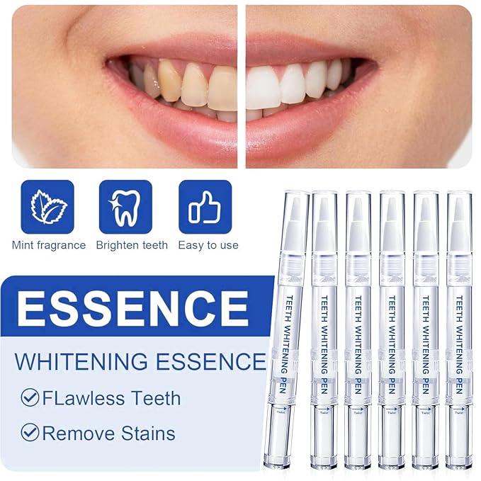 Teeth Whitening Pen (6 Pack) Professionally Stain Removal Teeth Whitening Gel Formula,No Sensitivity, Enamel Safe, Travel-Friendly Teeth Whitening Gel Pen, Gentle Formula
