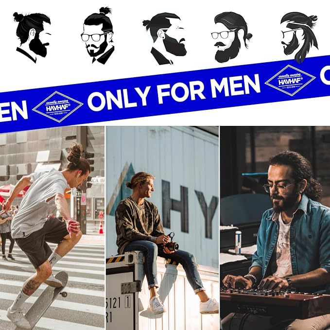 Braided Mens Hair Ties For Men - For Buns Curly Thick Dense Hair Elastic Hair Ties For Guys | No damage Crease Breakage Black 5 Count (Pack of 1)