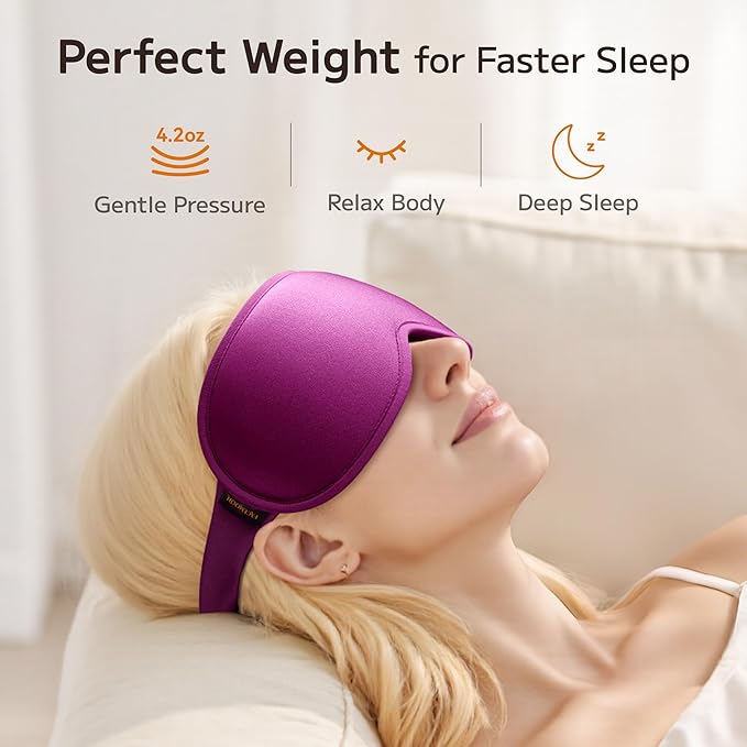 Weighted Sleep Mask 2 Pack - 3D Contoured Eye Masks for Sleep, Best Blackout Sleep Masks for Women Men, Eye Mask for Travel, Meditation, Airplane, Memory Foam, Adjustable Strap, Pink, Purple